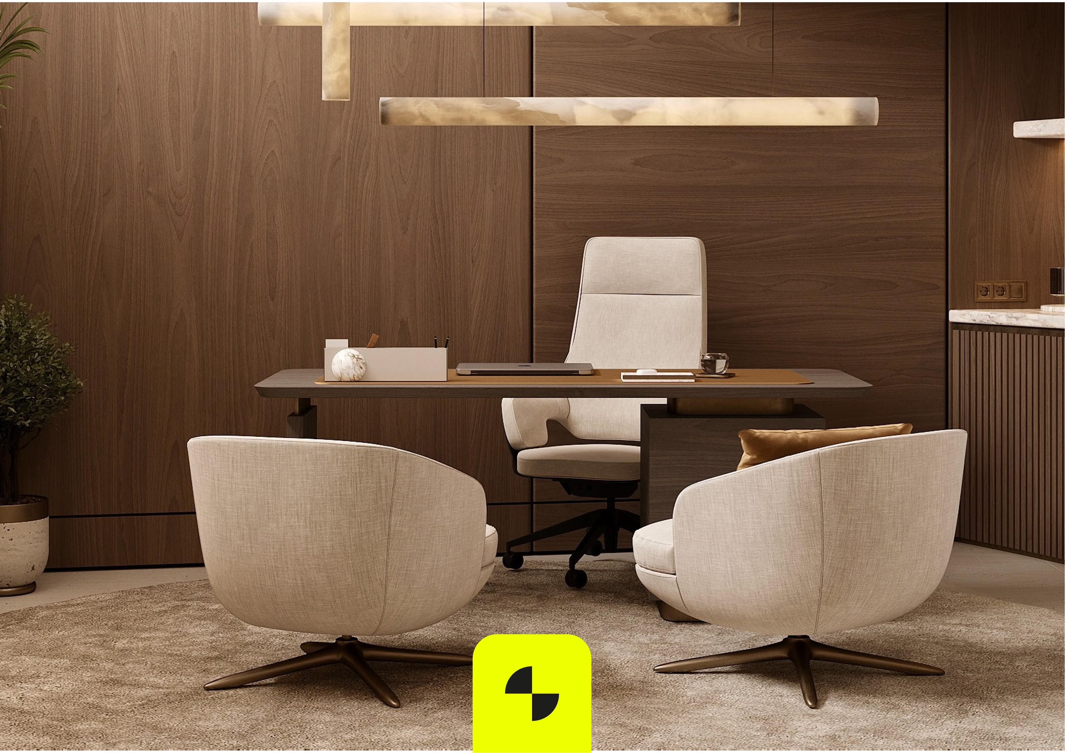 Frame Architects project cover — office interior with desk and lounge chairs