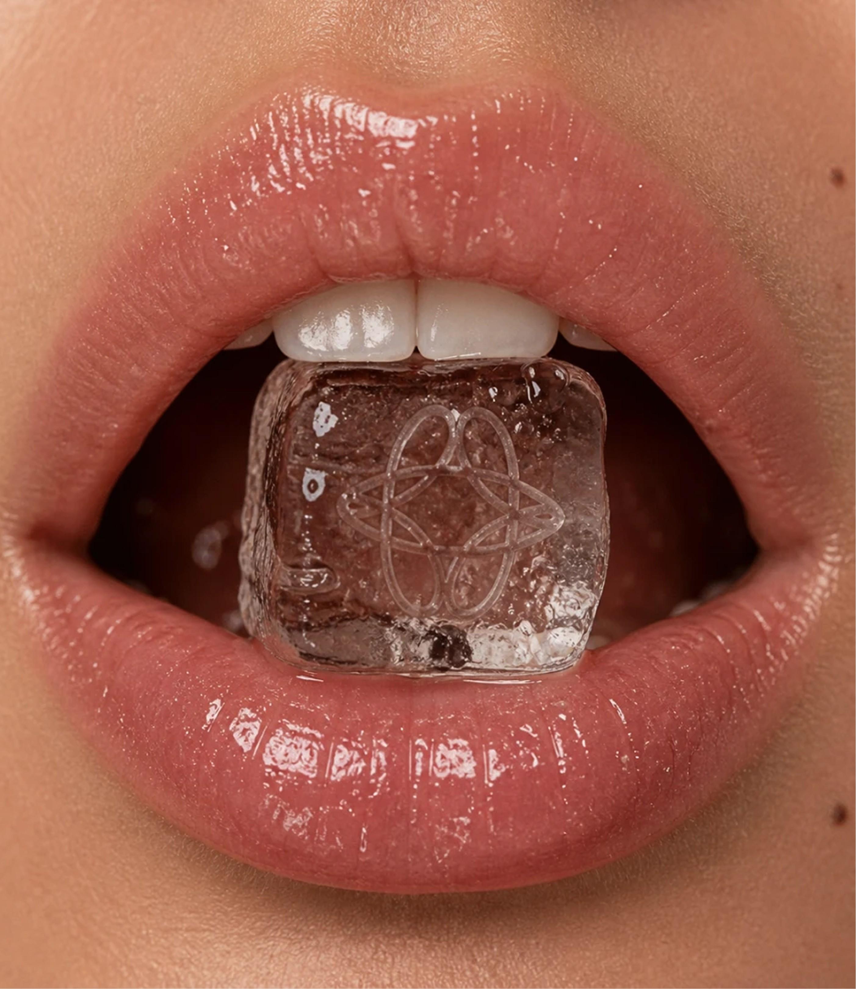 ARWE branded ice cube close-up beauty shot